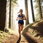 **

A determined athlete running uphill during a cross-country race, pushing past their perceived limits. Sunlight filters through the trees, highlighting their focused expression. The background shows other runners, some struggling, but the main focus is on the central figure's grit and determination. The overall feel is motivational and empowering, emphasizing self-improvement over direct competition.

**